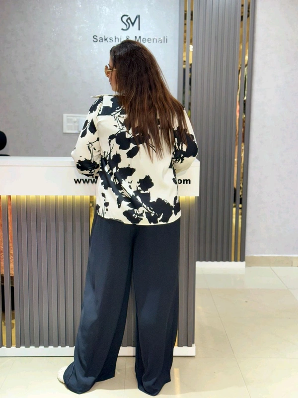 SKU 2156 Beautiful Satin Shirt - Black And White, Free Size M To XXL