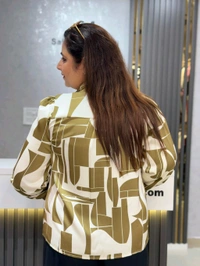 SKU 2156 Beautiful Satin Shirt - Free Size M To XXL, Off White And Mehandi Green