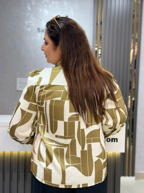 SKU 2156 Beautiful Satin Shirt - Free Size M To XXL, Off White And Mehandi Green