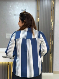 SKU 2156 Beautiful Satin Shirt - Free Size M To XXL, Blue And White