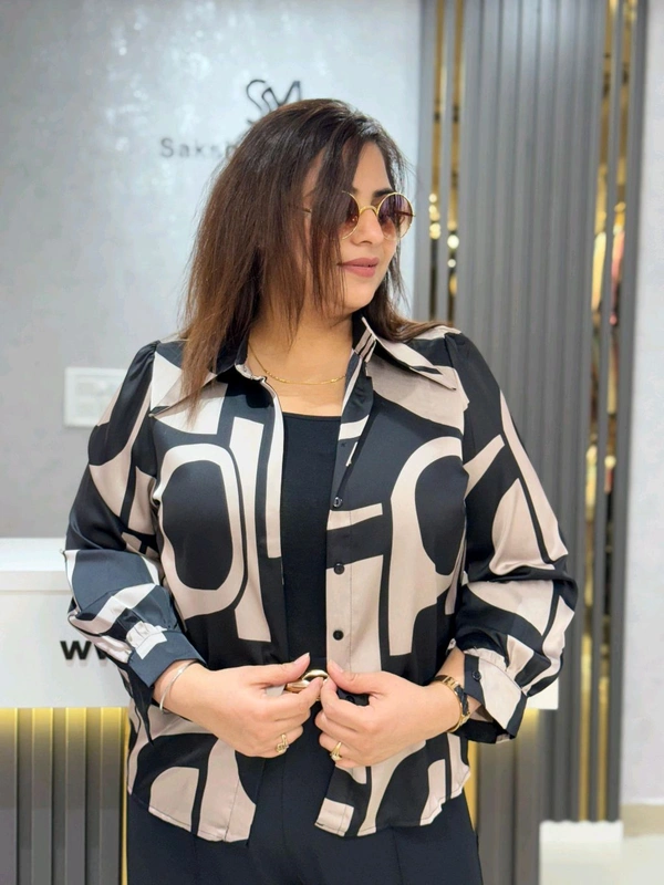 SKU 2156 Beautiful Satin Shirt - Free Size M To XXL, Black