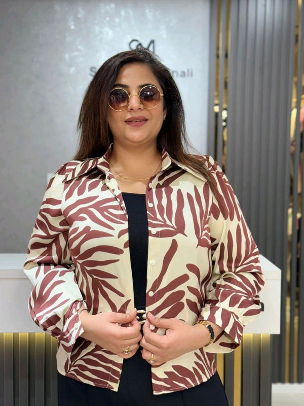 SKU 2156 Beautiful Satin Shirt - Free Size M To XXL, Maroon And Cream