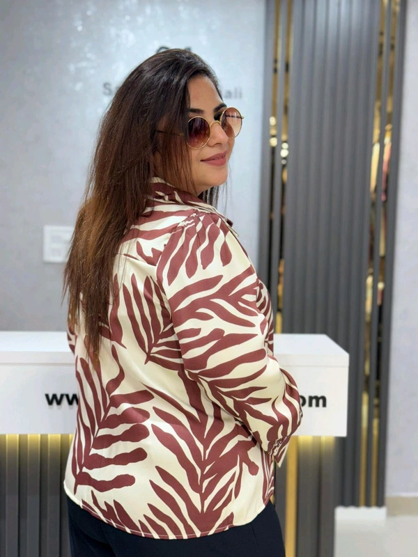 SKU 2156 Beautiful Satin Shirt - Free Size M To XXL, Maroon And Cream