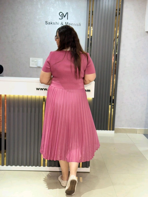 SKU 1650 Timeless Pleated Midi Dress for Effortless Style - Free Size M To 5xl, Pink