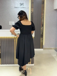 SKU 2124 Elegant Lace-Up High-Low Dress - Free Size M To XL, Black