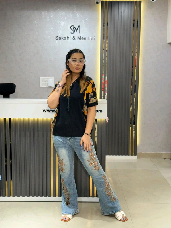SKU 2158 Elegant Knitted Top  - Black, Free Size M To 4xl