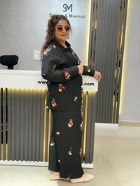 SKU 2159 Elegant Embroidery Cordset With Beautiful Button - Black, Free Size M To XXXL