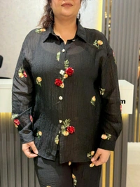 SKU 2159 Elegant Embroidery Cordset With Beautiful Button - Black, Free Size M To XXXL