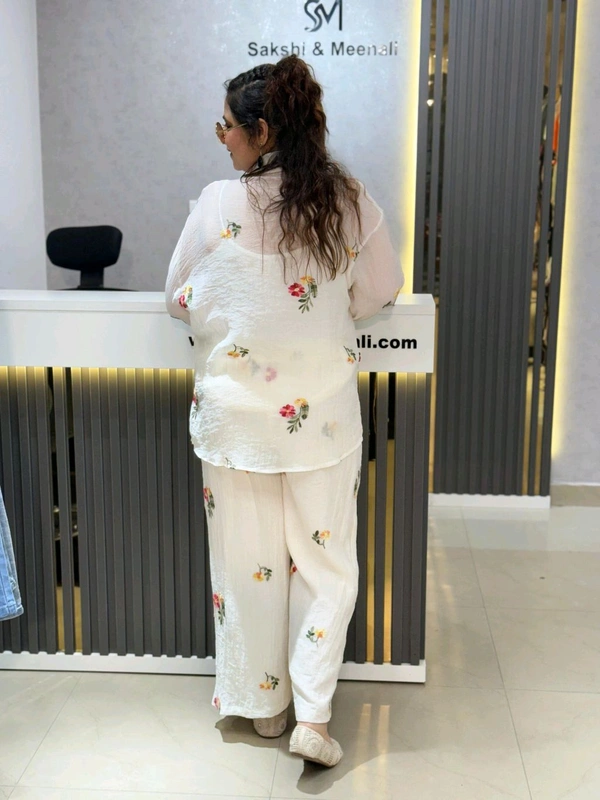 SKU 2159 Elegant Embroidery Cordset With Beautiful Button - Free Size M To XXXL, Off White
