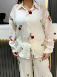 SKU 2159 Elegant Embroidery Cordset With Beautiful Button - Free Size M To XXXL, Off White