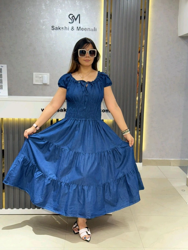 SKU 2083 Denim Dress - Blue, Size M To XXL