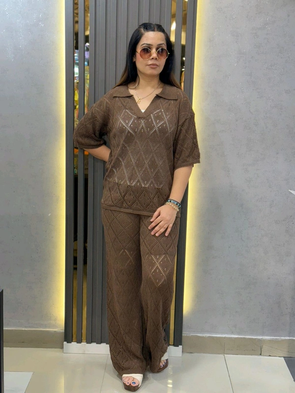 SKU 2175 Beautiful Knitted Cordset With Inner - Free Size M To XXL, Brown