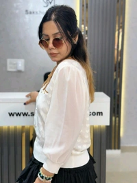 SKU 2181 Beautiful Knitted Top  - White, Free Size M To Xl