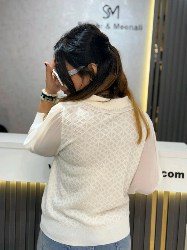 SKU 2181 Beautiful Knitted Top  - White, Free Size M To Xl
