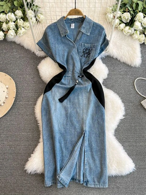 SKU 2058 Elegant Denim Dress - Bust Upto 44, Free Size M To XXL, Black