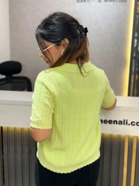 SKU 2184 Elegant Knitted 2 Pic Top With Bow Detailing  - Free Size M To XXL, Neon Green