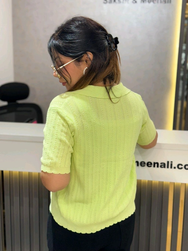 SKU 2184 Elegant Knitted 2 Pic Top With Bow Detailing  - Free Size M To XXL, Neon Green