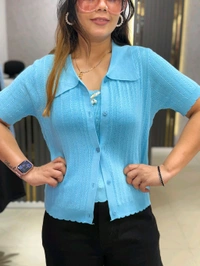 SKU 2184 Elegant Knitted 2 Pic Top With Bow Detailing  - Free Size M To XXL, Ferozi