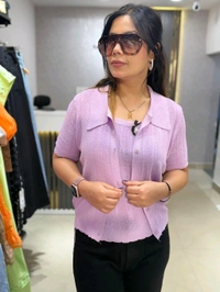 SKU 2184 Elegant Knitted 2 Pic Top With Bow Detailing  - Free Size M To XXL, Purple