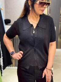 SKU 2184 Elegant Knitted 2 Pic Top With Bow Detailing  - Free Size M To XXL, Black