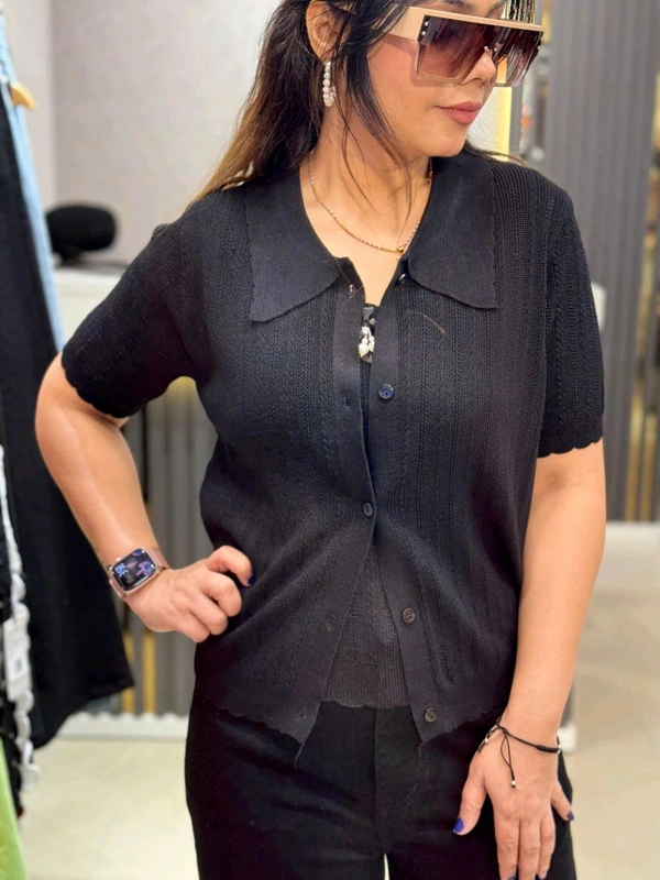 SKU 2184 Elegant Knitted 2 Pic Top With Bow Detailing  - Free Size M To XXL, Black