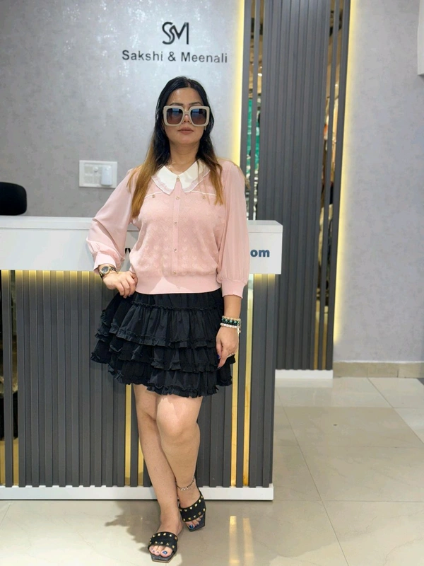 SKU 2181 Beautiful Knitted Top  - Free Size M To Xl, Pink