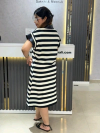 SKU 2173 Beautiful Stripes Dress With Satin Collar Detailing  - Black And White, Free Size M To XL
