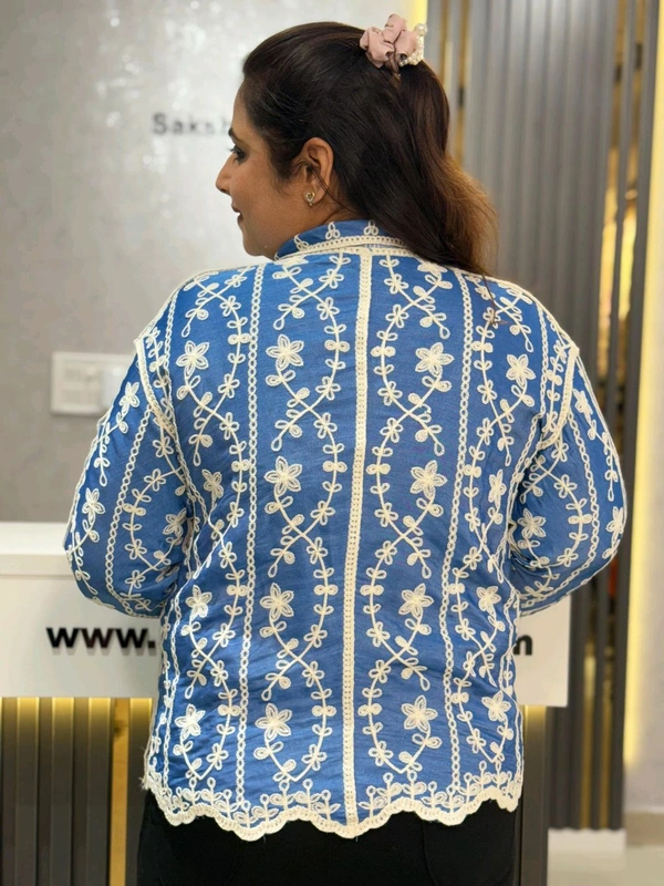 SKU  2172 Beautiful Embroidered Shirt - Blue, Free Size M To XXL