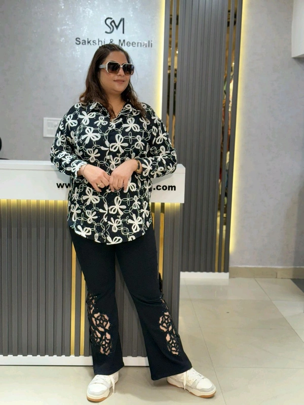 SKU  2171 Beautiful Embroidered Shirt - Black, Free Size M To 4XL