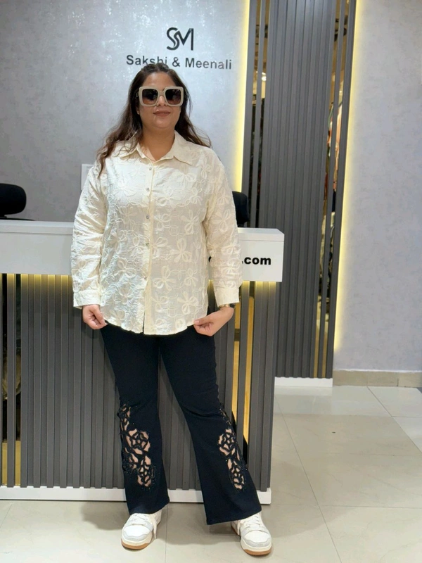 SKU  2171 Beautiful Embroidered Shirt - Free Size M To 4XL, Cream