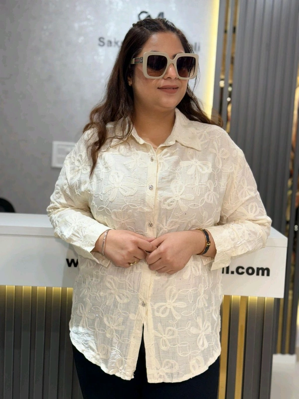 SKU  2171 Beautiful Embroidered Shirt - Free Size M To 4XL, Cream