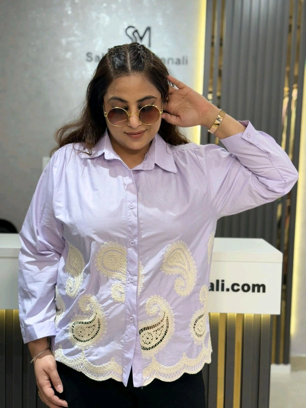 SKU 2169 Beautiful Shirt With Embroidery - Free Size M To 3XL, Lilac