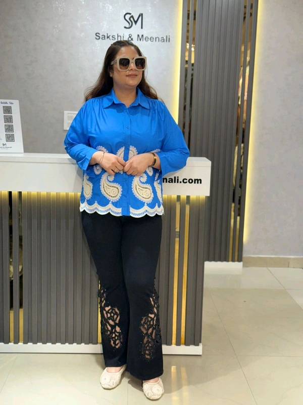 SKU 2169 Beautiful Shirt With Embroidery - Free Size M To 3XL, Royal Blue