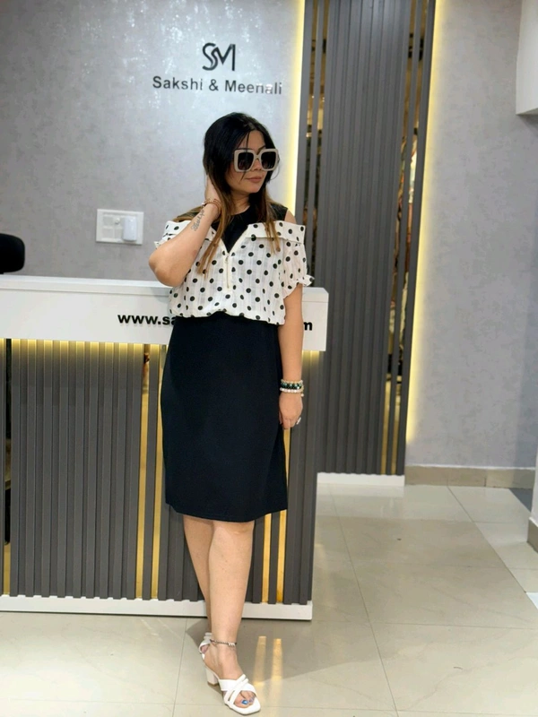 SKU 2168 Beautiful Dress With Polka Dots - Free Size M To 3XL, Black