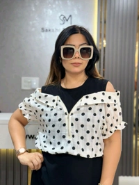SKU 2168 Beautiful Dress With Polka Dots - Free Size M To 3XL, Black