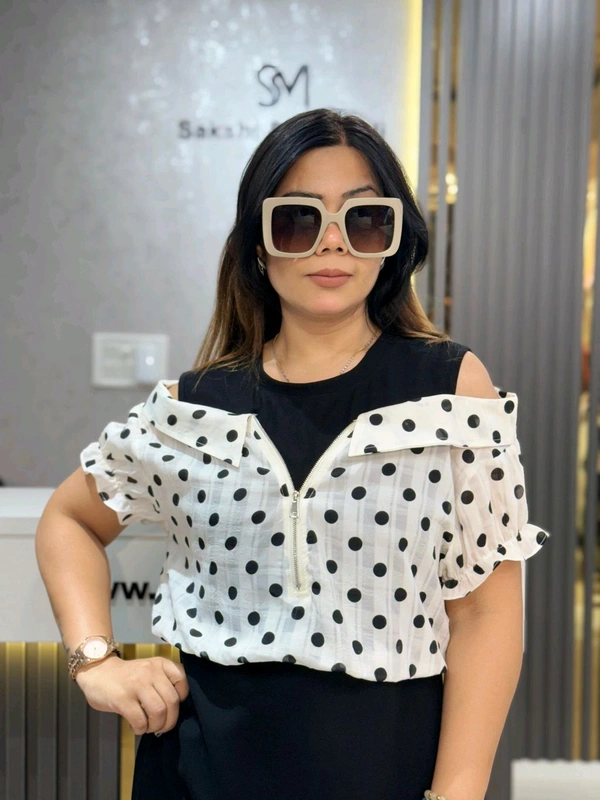 SKU 2168 Beautiful Dress With Polka Dots - Free Size M To 3XL, Black