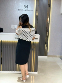 SKU 2168 Beautiful Dress With Polka Dots - Free Size M To 3XL, Black