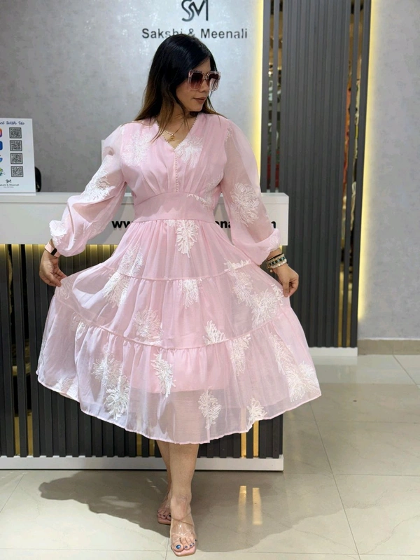 SKU 2162 Beautiful Dress With Pearl Detailing  - Pink, Free Size M To XXL