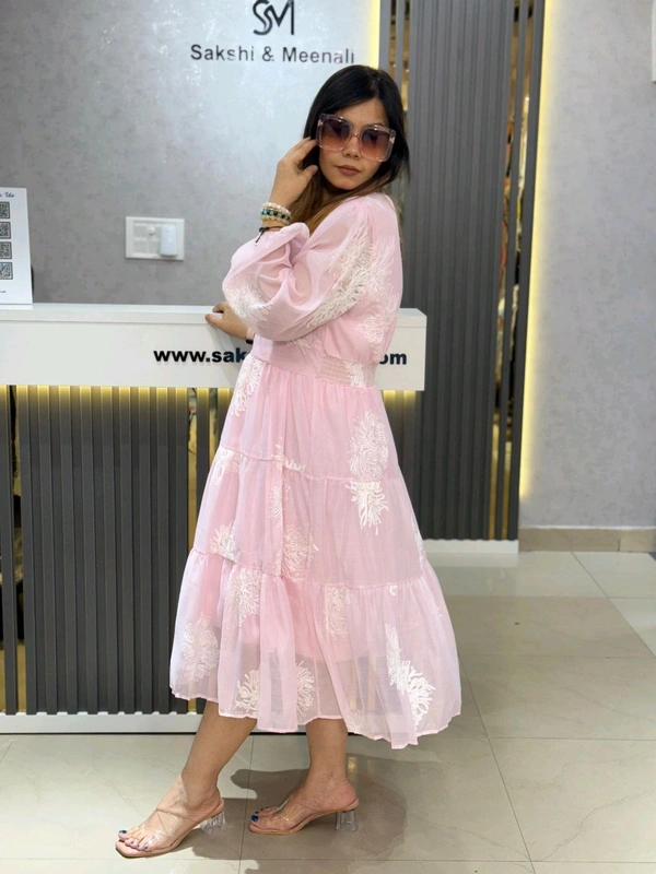 SKU 2162 Beautiful Dress With Pearl Detailing  - Pink, Free Size M To XXL