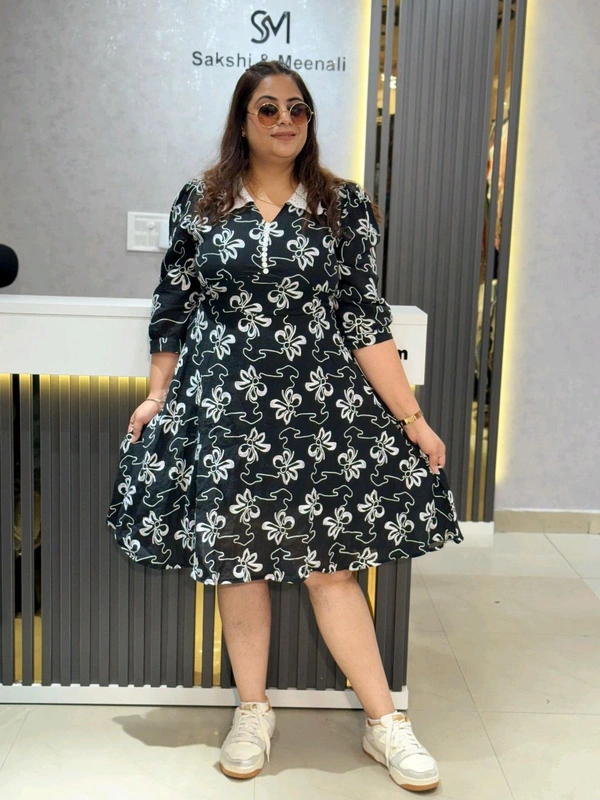 SKU 2161 Beautiful Dress With Lace Collar  - Free Size M To XXL, Black