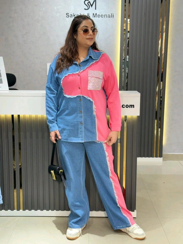 SKU 2185 Denim Drama with Glitter Pop - Pink, Free Size M To XXXL