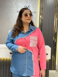 SKU 2185 Denim Drama with Glitter Pop - Pink, Free Size M To XXXL