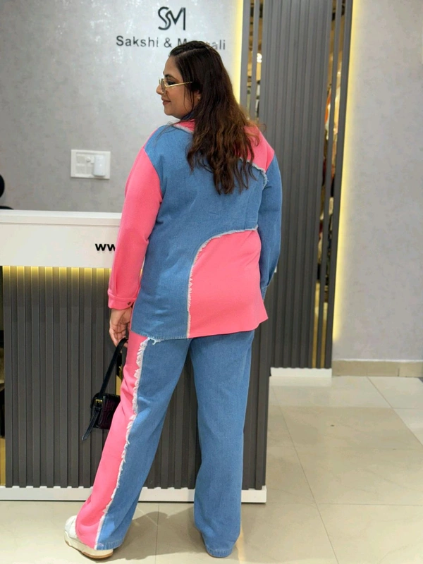 SKU 2185 Denim Drama with Glitter Pop - Pink, Free Size M To XXXL