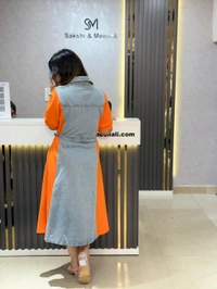 SKU 2188 Beautiful Denim Dress With Belt  - Orange, Free Size M To XXL