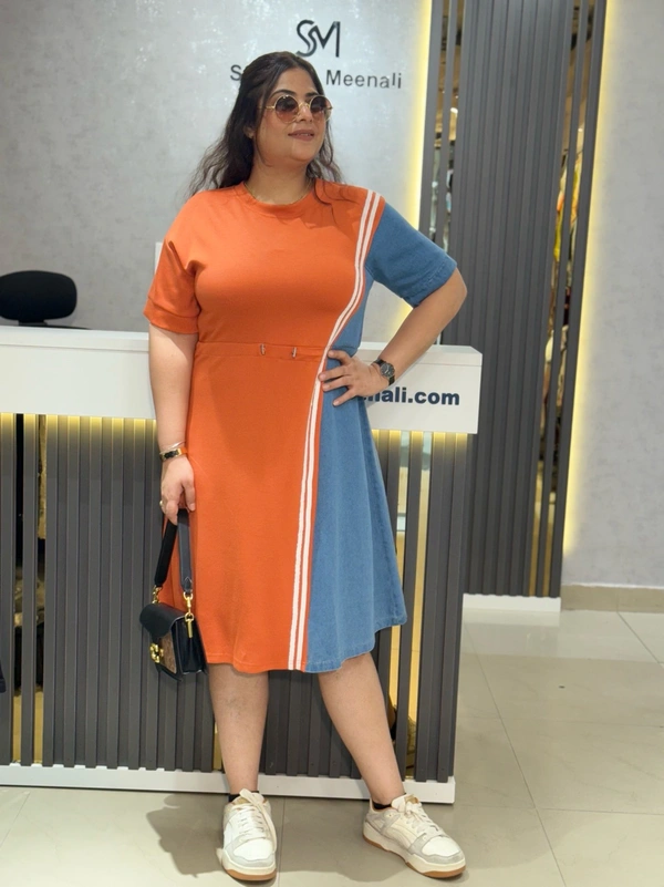 SKU 2188 Beautiful Denim Dress  - Orange, Free Size M To 3XL