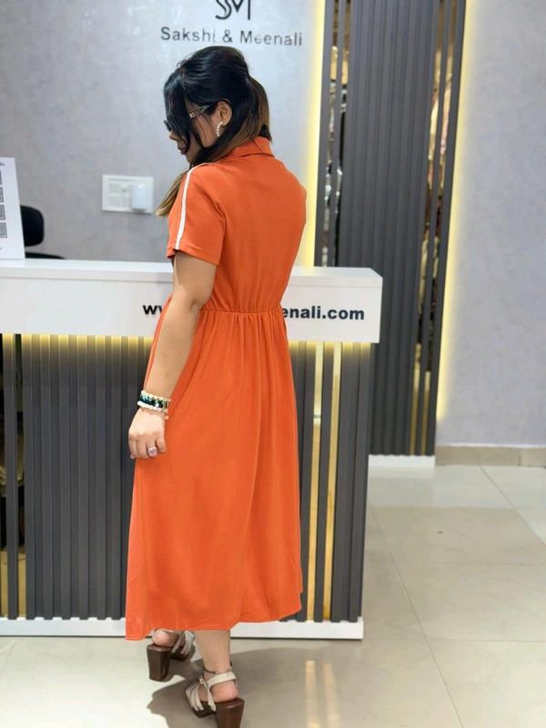 SKU 2186 Beautiful Dress With Denim Detailing  - Orange, Free Size M To XXL