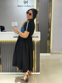 SKU 2186 Beautiful Dress With Denim Detailing  - Free Size M To XXL, Black
