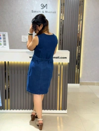 SKU 2081 Beautiful Denim Dress With Zip Detailing  - Free Size M To XXL, Blue