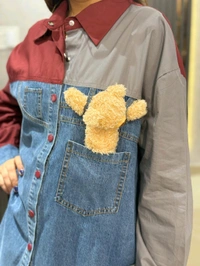SKU 2193 Elegant Denim Shirt With Teddy Bear - Free Size M To 3XL, Maroon