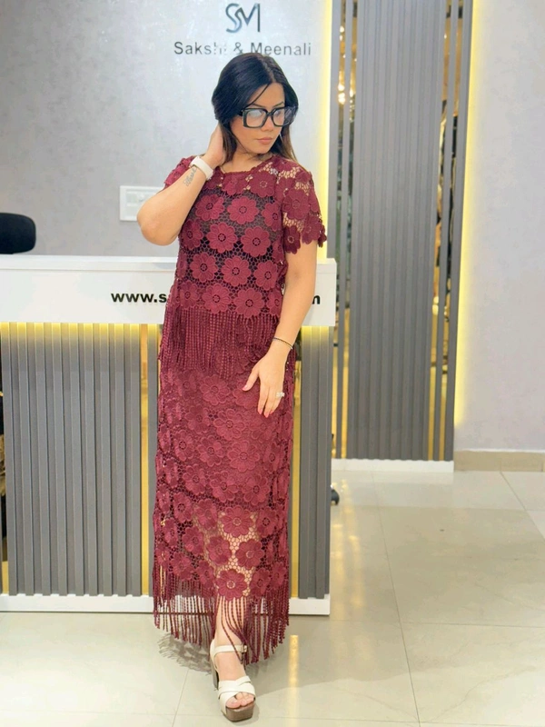 SKU 2118 Beautiful Skirt Top With Inner - Free Size M To XL, Wine
